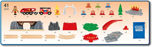 BRIO World 36004 Smart Tech Sound Fire Brigade Rescue Set, 41-Piece Fire Brigade Set with Battery-Operated Toy Locomotive for Children from 3 Years