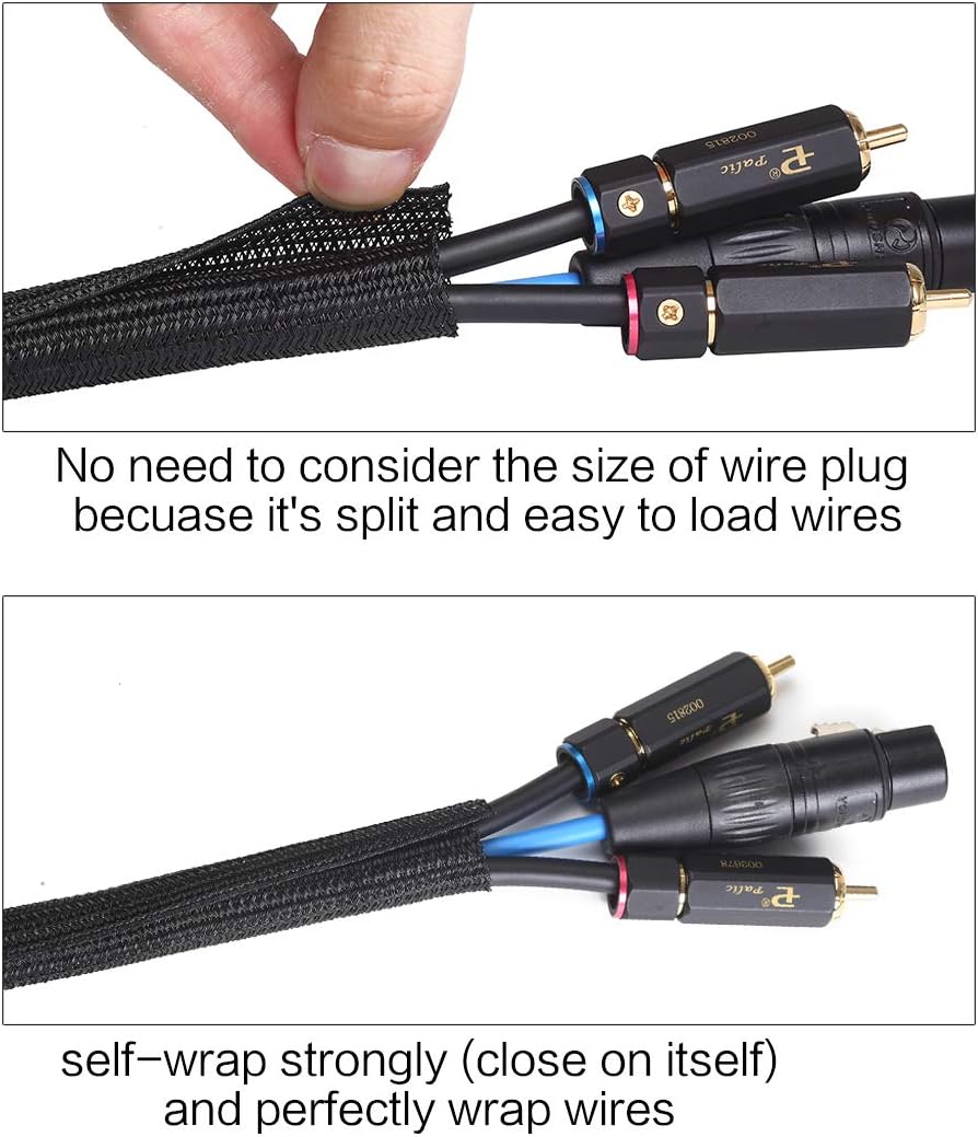 Alex Tech Self-Locking Cable Conduit Woven Cable Sheath Cable Protector Cuttable Black for TV Computer Home Cinema Automotive Cable Home and Office 13 mm – 7.7 Metres