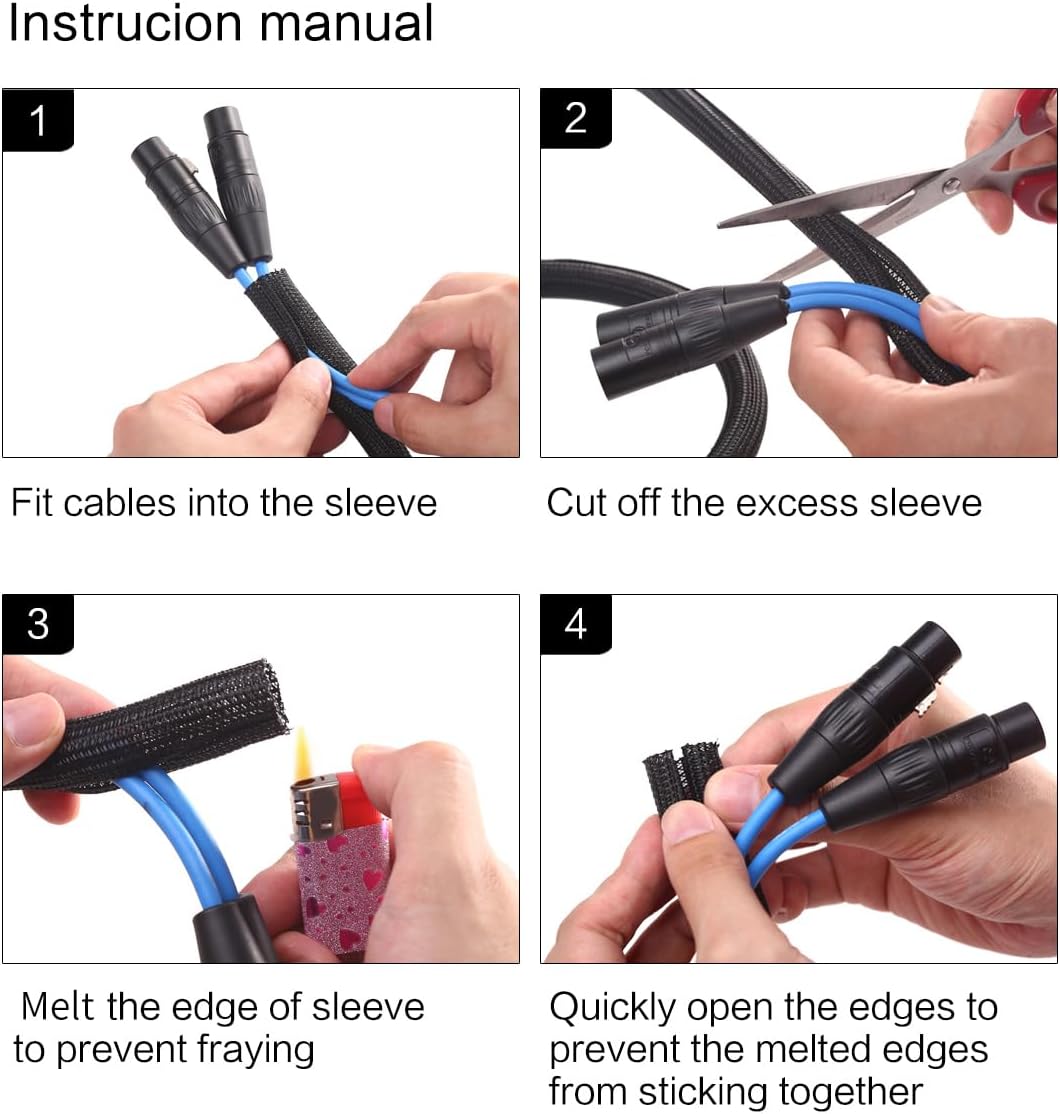 Alex Tech Self-Locking Cable Conduit Woven Cable Sheath Cable Protector Cuttable Black for TV Computer Home Cinema Automotive Cable Home and Office 13 mm – 7.7 Metres