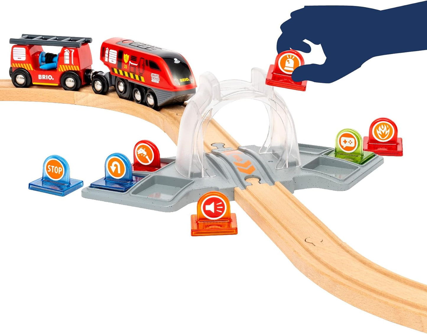 BRIO World 36004 Smart Tech Sound Fire Brigade Rescue Set, 41-Piece Fire Brigade Set with Battery-Operated Toy Locomotive for Children from 3 Years