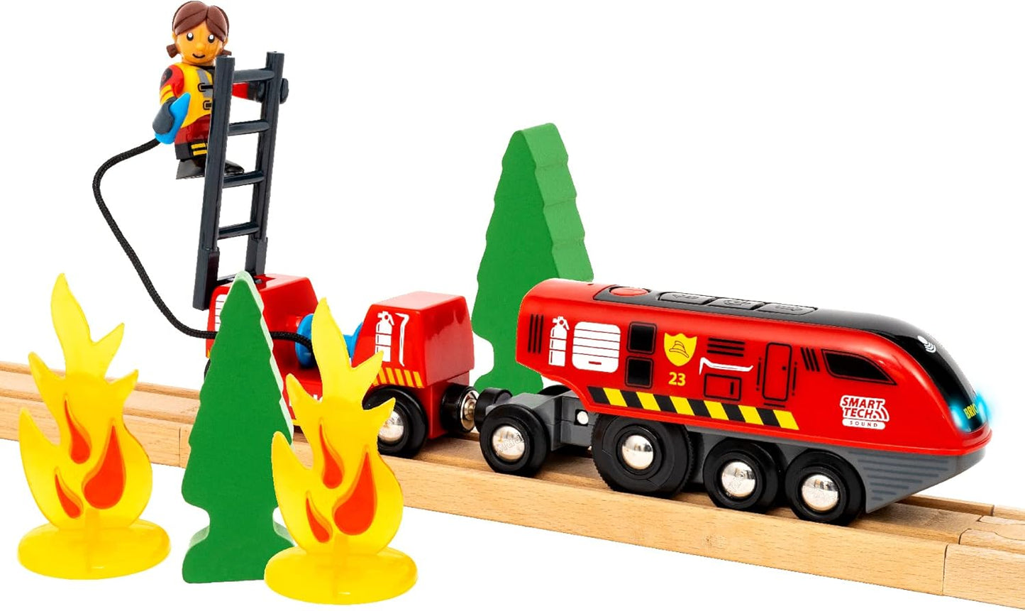 BRIO World 36004 Smart Tech Sound Fire Brigade Rescue Set, 41-Piece Fire Brigade Set with Battery-Operated Toy Locomotive for Children from 3 Years