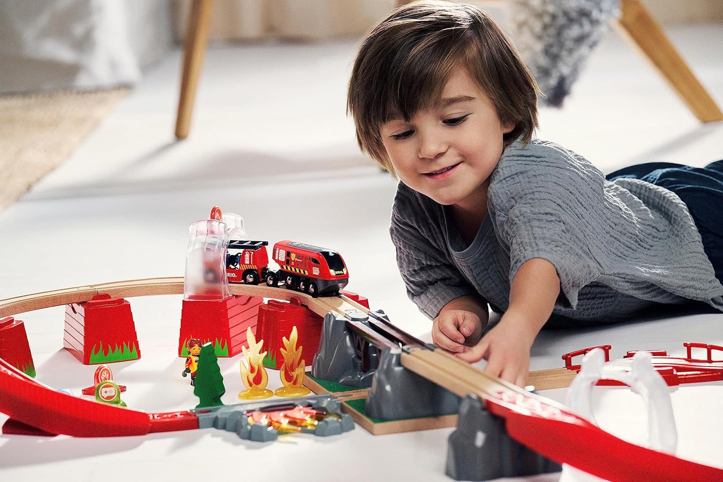 BRIO World 36004 Smart Tech Sound Fire Brigade Rescue Set, 41-Piece Fire Brigade Set with Battery-Operated Toy Locomotive for Children from 3 Years